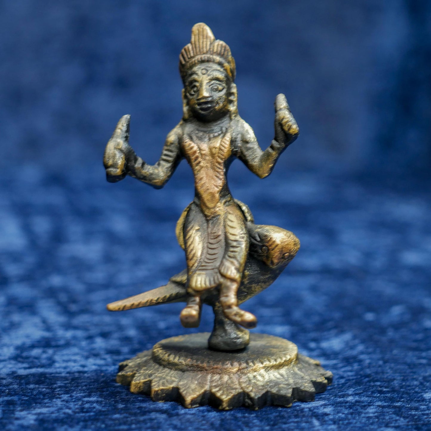 Vintage Brass Hinduism Goddess Lakshmi Maa Seated on Owl Statue - 4" Tall