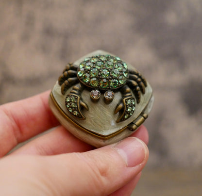 Vintage Rhinestone Nautical Crab Hinged Trinket Pill Box