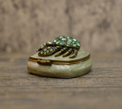 Vintage Rhinestone Nautical Crab Hinged Trinket Pill Box