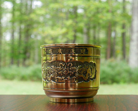 Vintage Chinese Dragons and Lotus Design Metal Incense Burner Holder - 3.25" Tall