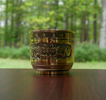 Vintage Chinese Dragons and Lotus Design Metal Incense Burner Holder - 3.25" Tall