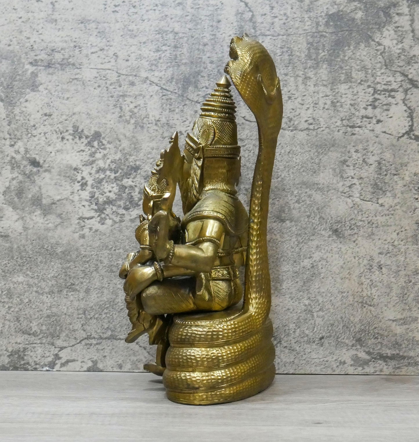 Vintage Brass Large Lord Narasimha Goddess Lakshmi Handmade Statue - 25 Lbs.