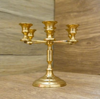 Vintage Brass Mini Candelabra Candleholder Holds 7 Small Candles  - 4.75" Tall