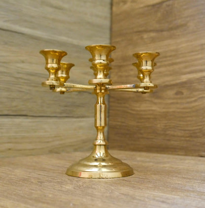 Vintage Brass Mini Candelabra Candleholder Holds 7 Small Candles  - 4.75" Tall