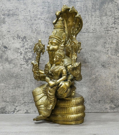 Vintage Brass Large Lord Narasimha Goddess Lakshmi Handmade Statue - 25 Lbs.