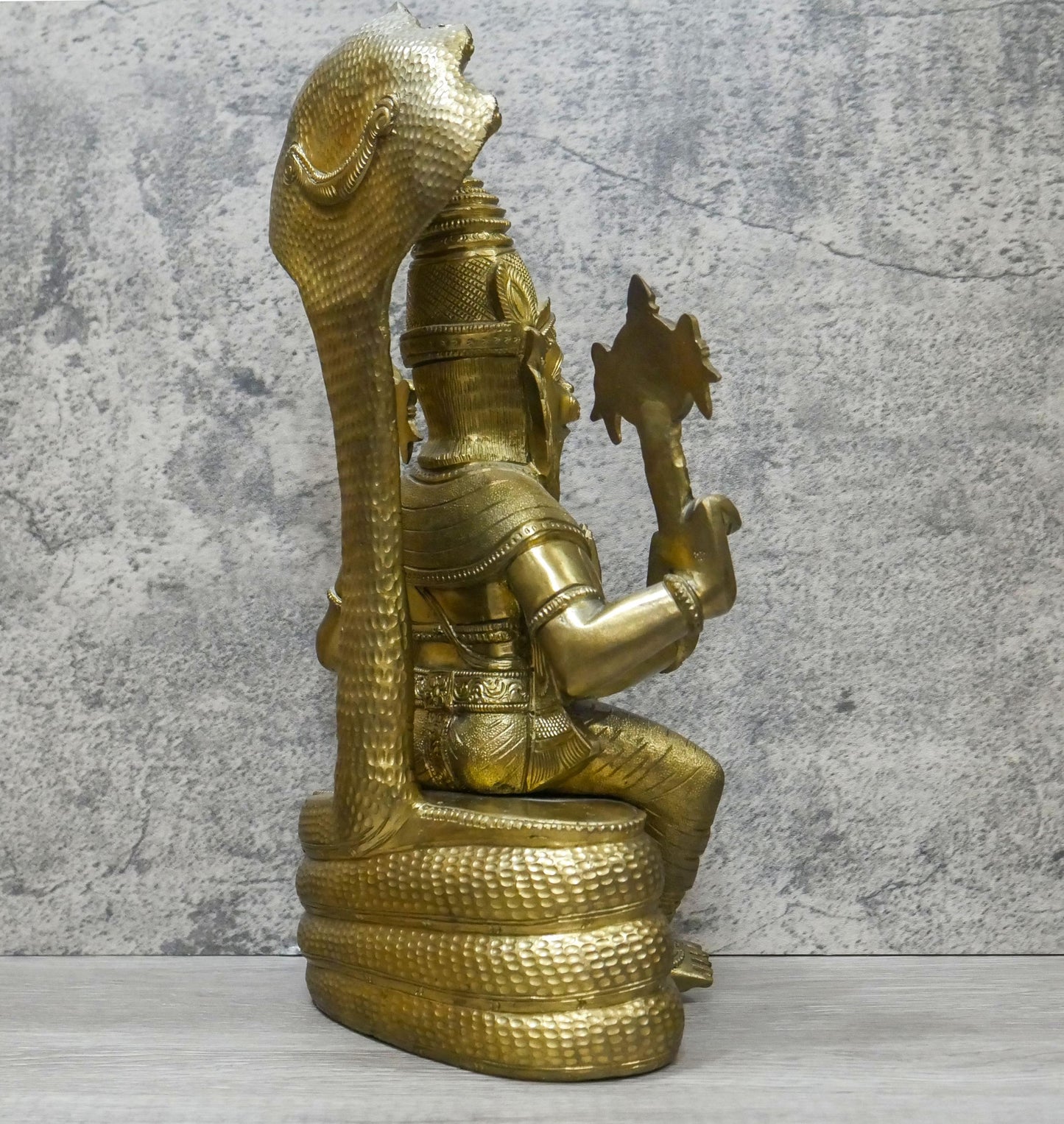 Vintage Brass Large Lord Narasimha Goddess Lakshmi Handmade Statue - 25 Lbs.