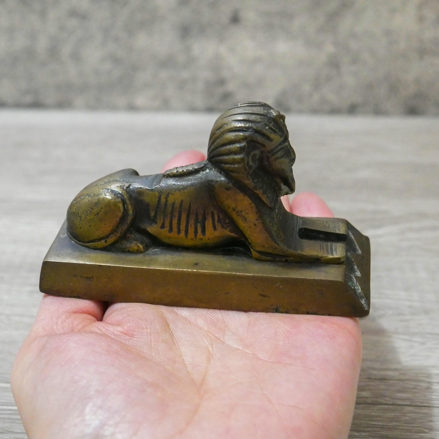 Vintage Collectible Egyptian Great Sphinx Brass Paperweight 4" Long