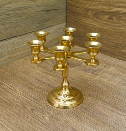 Vintage Brass Mini Candelabra Candleholder Holds 7 Small Candles  - 4.75" Tall