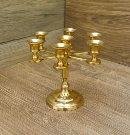 Vintage Brass Mini Candelabra Candleholder Holds 7 Small Candles  - 4.75" Tall