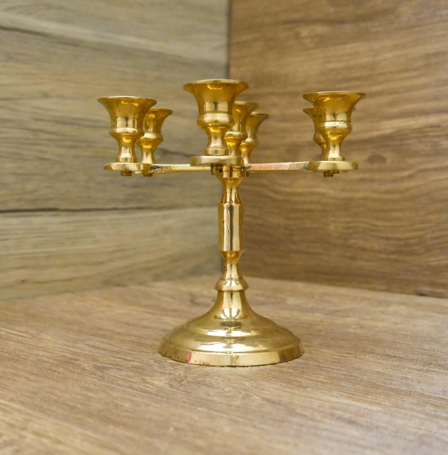 Vintage Brass Mini Candelabra Candleholder Holds 7 Small Candles  - 4.75" Tall