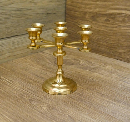 Vintage Brass Mini Candelabra Candleholder Holds 7 Small Candles  - 4.75" Tall