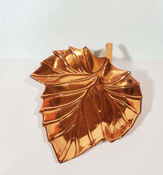 Vintage Copper Maple Leaf Plate Candy Dish Table Centerpiece - 9" Long