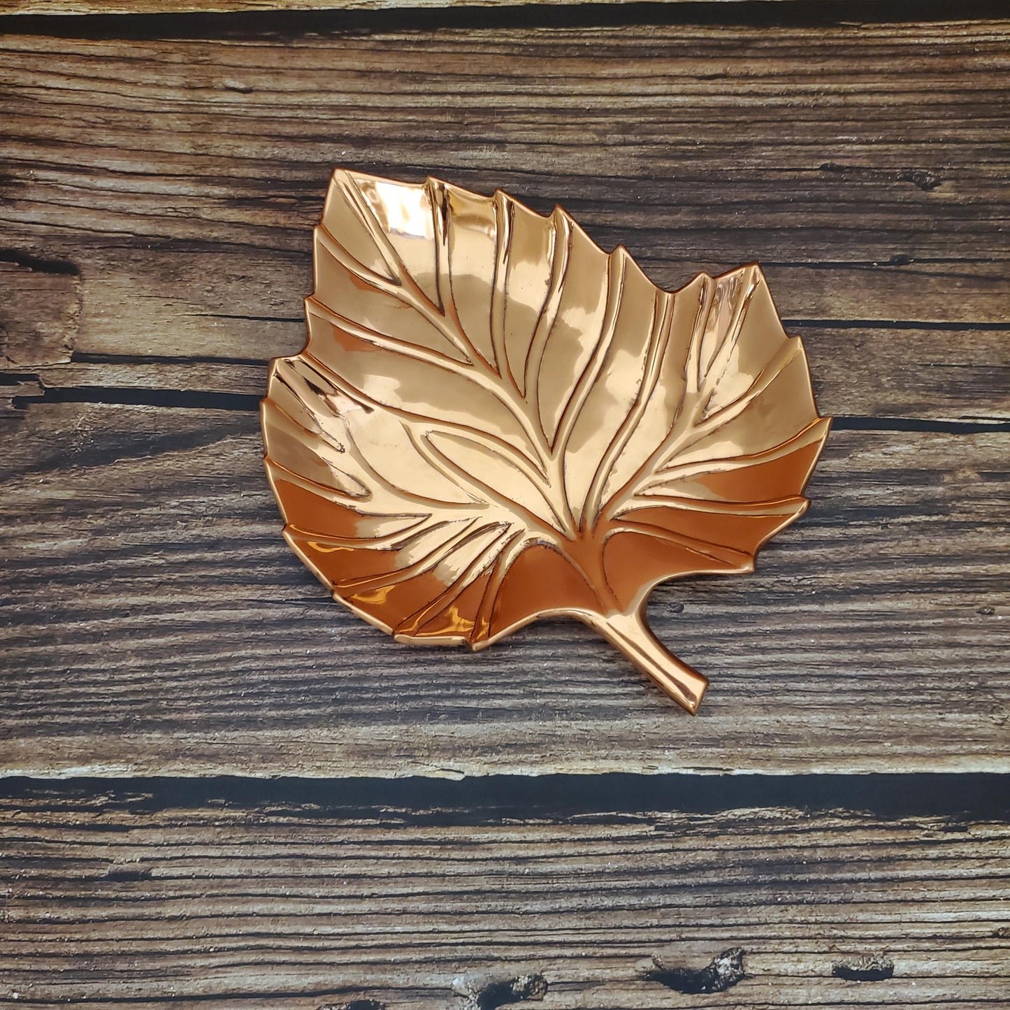 Vintage Copper Maple Leaf Plate Candy Dish Table Centerpiece - 9" Long