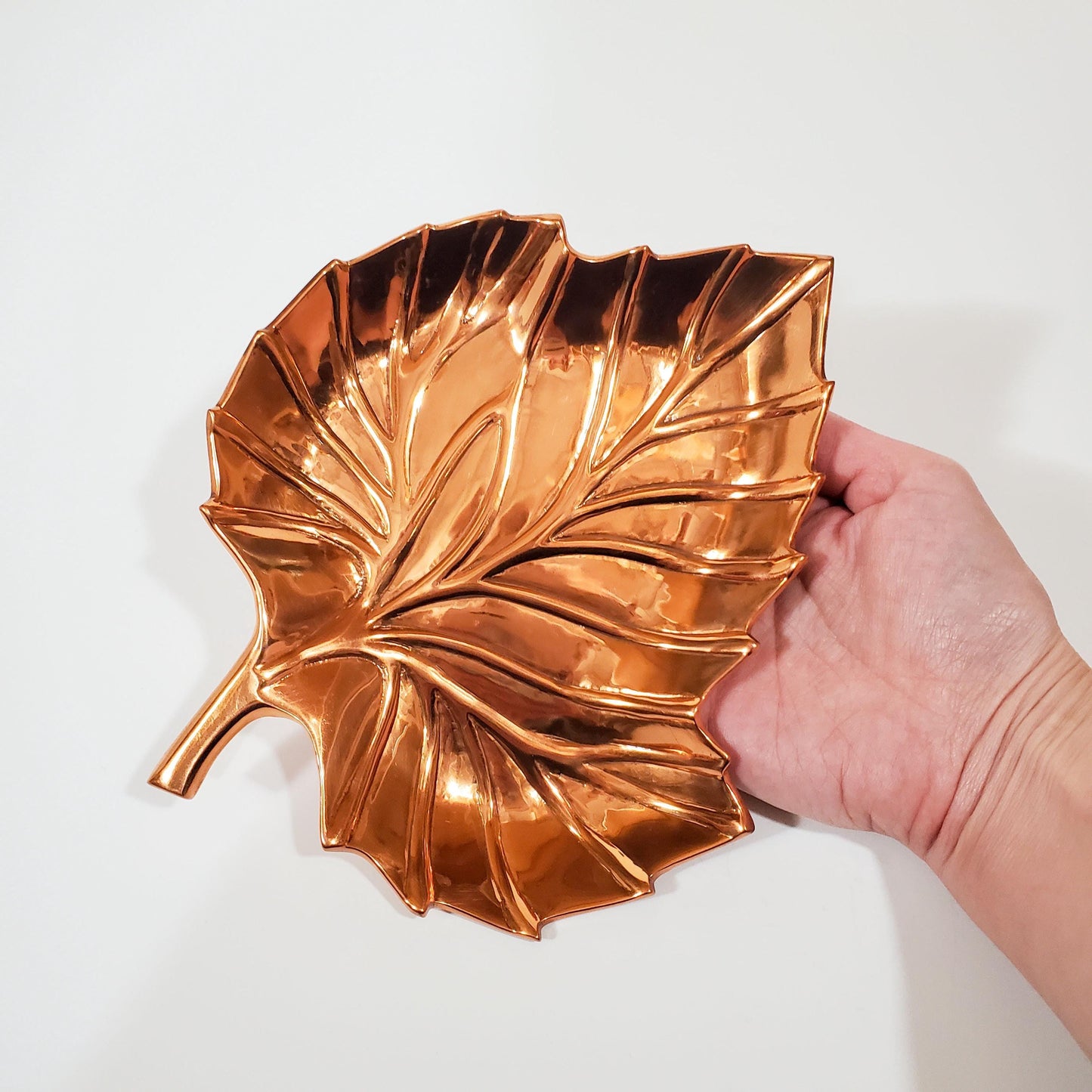 Vintage Copper Maple Leaf Plate Candy Dish Table Centerpiece - 9" Long