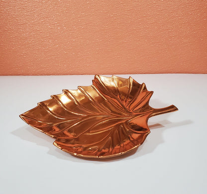 Vintage Copper Maple Leaf Plate Candy Dish Table Centerpiece - 9" Long