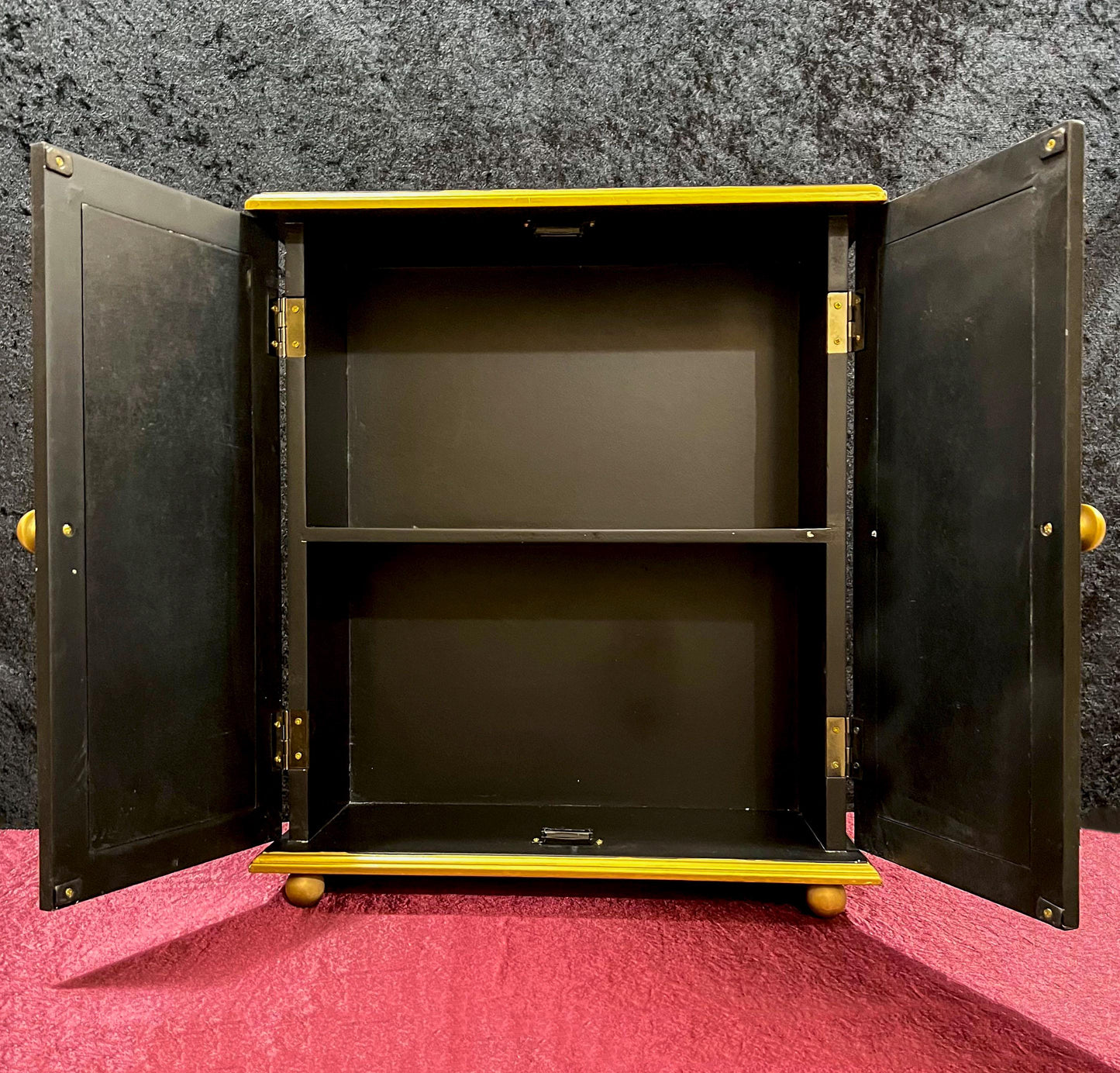 17" Vintage Chinese Lacquered Wooden Cabinet | Gold Calligraphy - New Year Prosperity Wishes