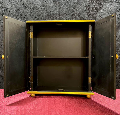 17" Vintage Chinese Lacquered Wooden Cabinet | Gold Calligraphy - New Year Prosperity Wishes