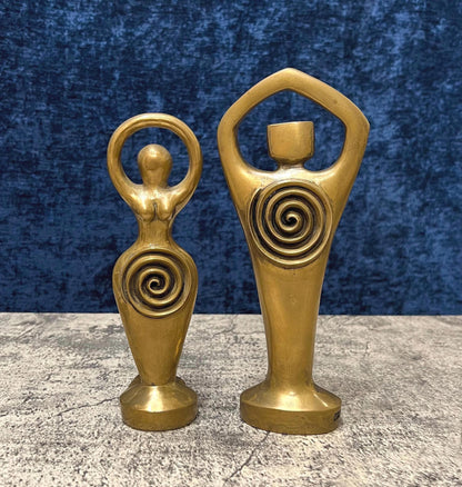 Spiral Lord and Spiral Goddess Cold Cast Bronze Vintage Statue Set - 7.5" Tall