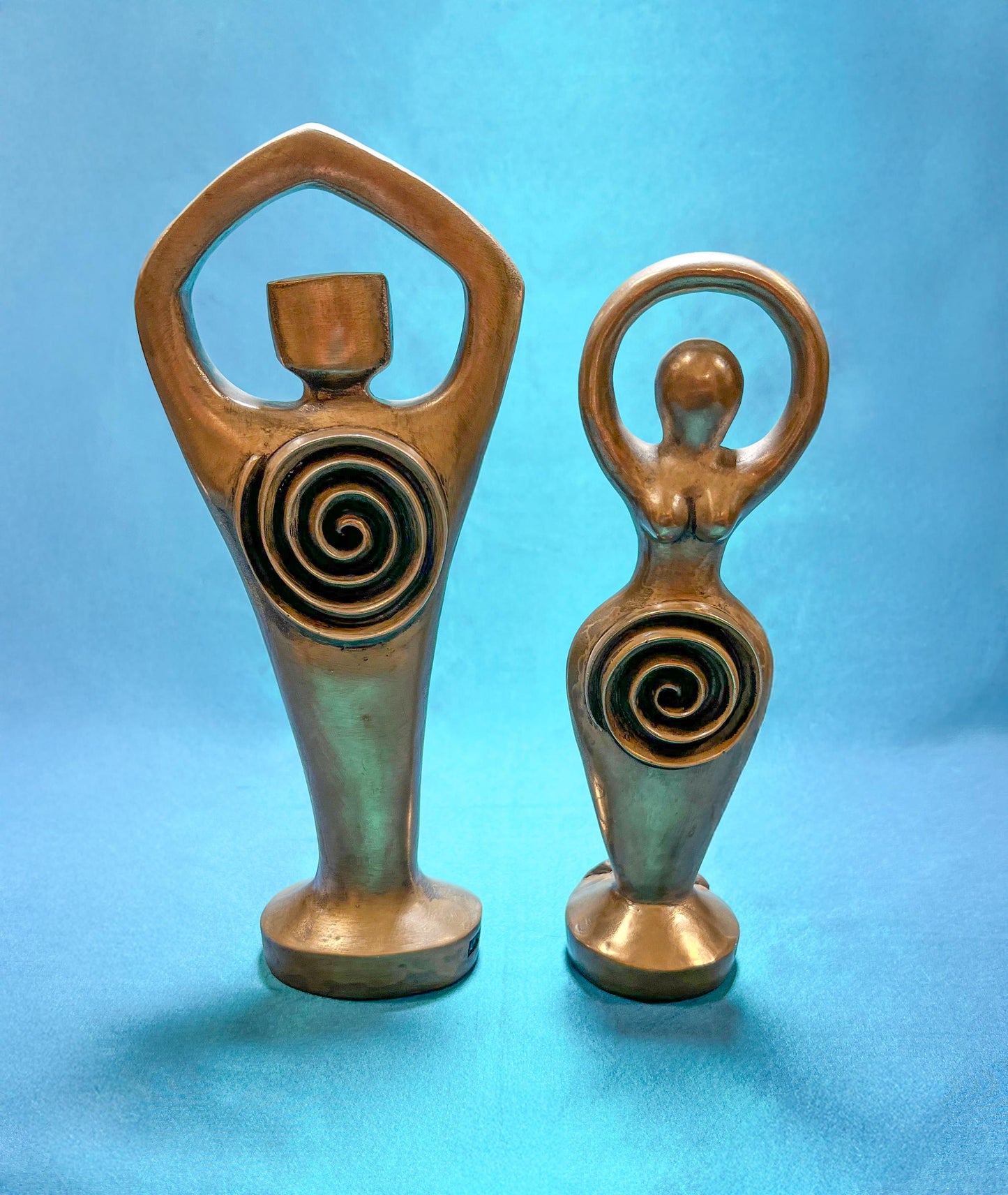 Spiral Lord and Spiral Goddess Cold Cast Bronze Vintage Statue Set - 7.5" Tall