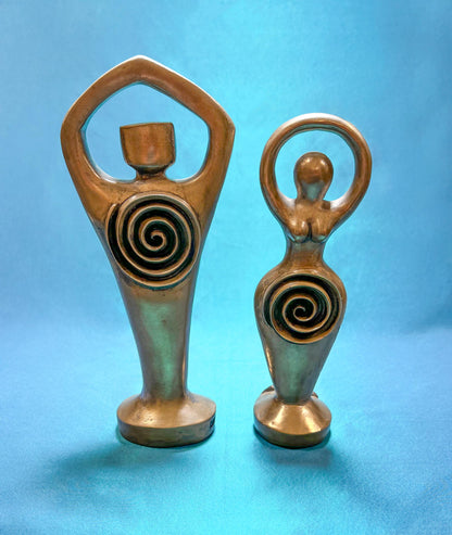Spiral Lord and Spiral Goddess Cold Cast Bronze Vintage Statue Set - 7.5" Tall