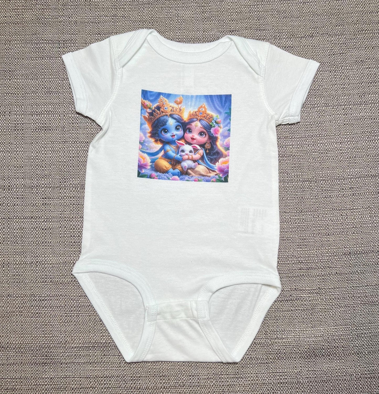 Sri Radha Krishna Baby Bodysuit | Custom Devotional Coming Home Outfit Gift
