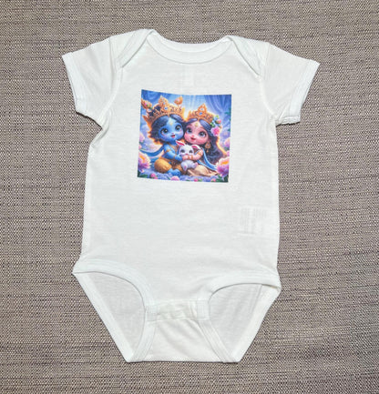 Sri Radha Krishna Baby Bodysuit | Custom Devotional Coming Home Outfit Gift