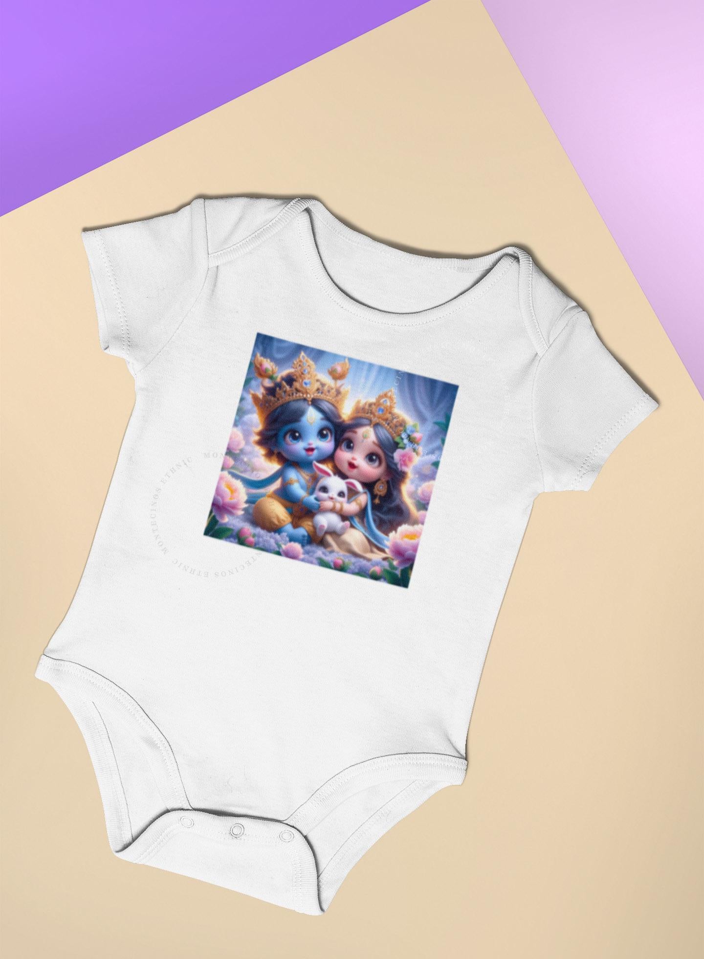 Sri Radha Krishna Baby Bodysuit | Custom Devotional Coming Home Outfit Gift
