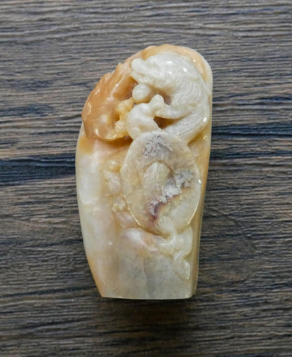 Vintage Chinese Carved Dragons Sculpture | Scholar’s Stone Carving | Asian Art Collectible