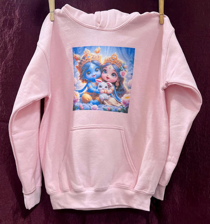 Radha Krishna Kids Hoodie | Hindu Unisex Youth Sweatshirt | Janmashtami Gift - Medium