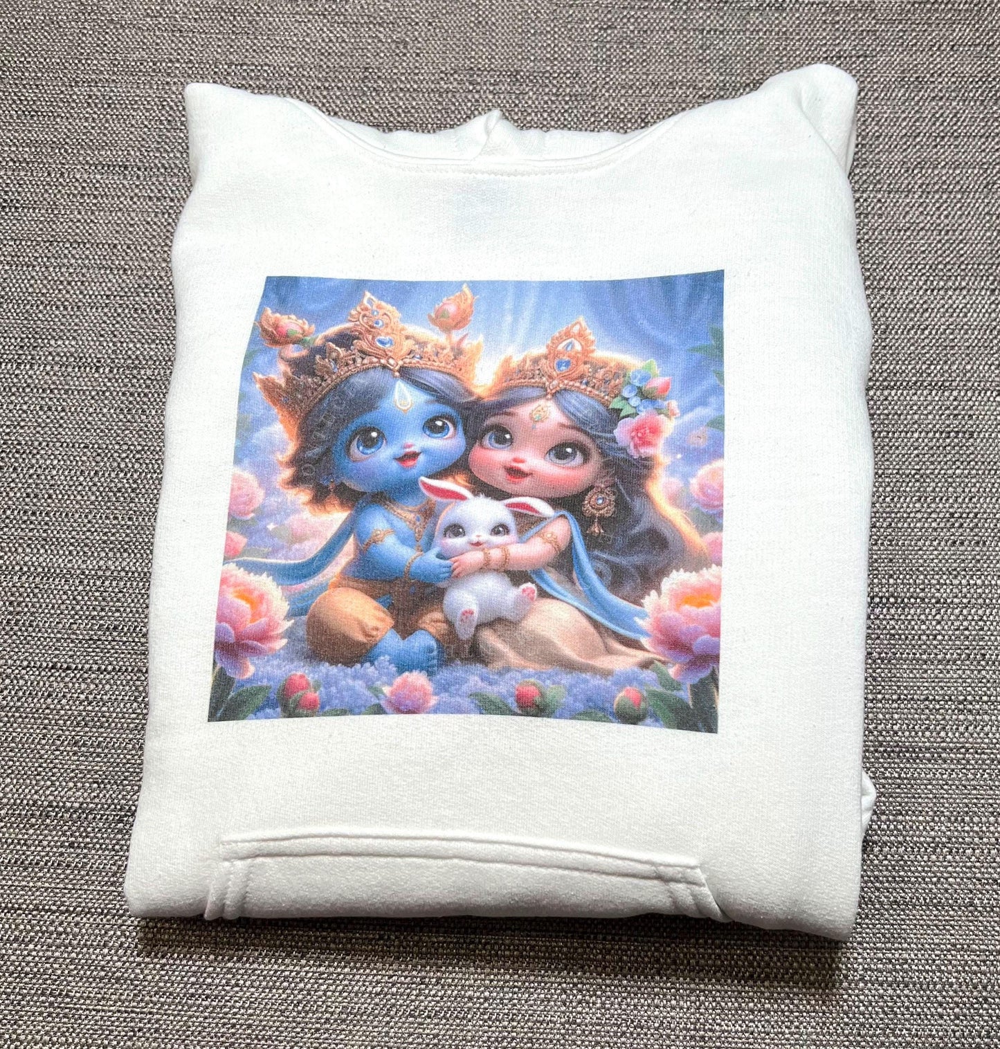 Radha Krishna Kids Hoodie | Hindu Unisex Youth Sweatshirt | Janmashtami Gift - Medium