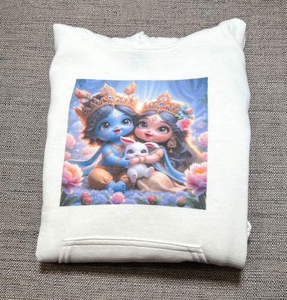 Radha Krishna Kids Hoodie | Hindu Unisex Youth Sweatshirt | Janmashtami Gift - Medium