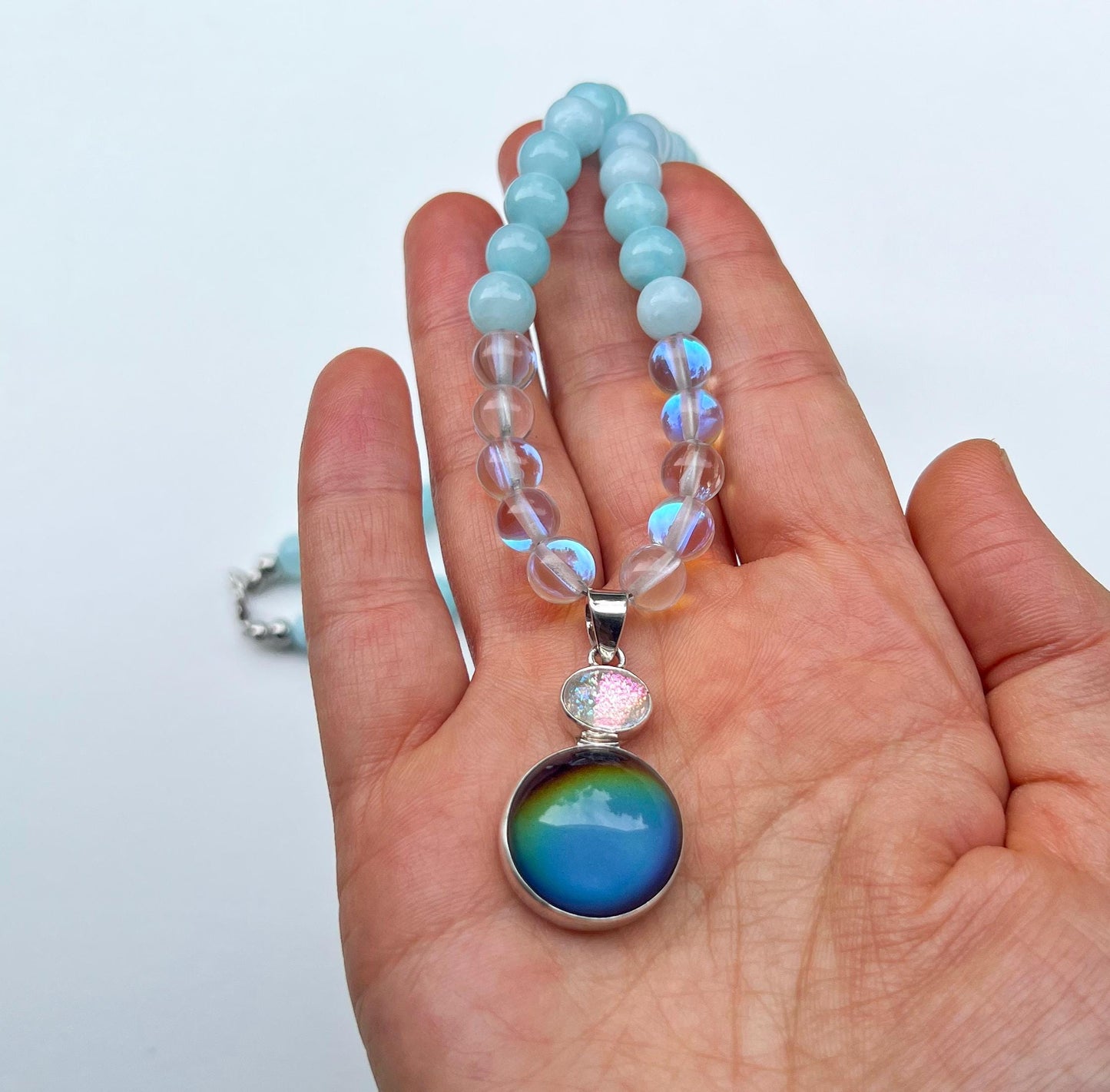 Mirage Mood Necklace Sterling Silver Pendant | Handmade Gemstone Blessing Jewelry Gift