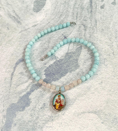 Krishna Rose Quartz Pendant Necklace | Handmade Gemstone Blessing Jewelry Gift - 18" Long