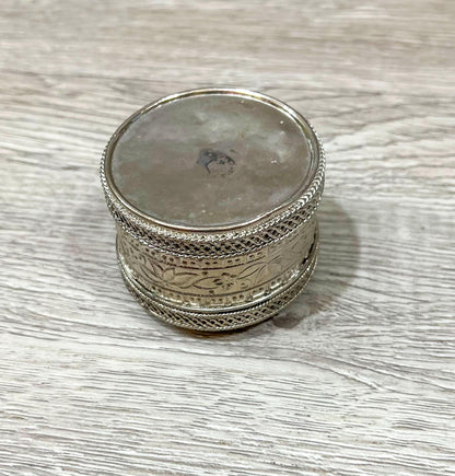 Vintage Silver Trinket Box with Lakshmi on Mother of Pearl, Jewelry or Keepsake Holder