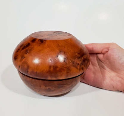 Vintage Thuya Burl Wood Round Trinket Collectible Box | Moroccan Handmade Keepsake