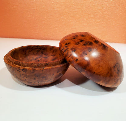 Vintage Thuya Burl Wood Round Trinket Collectible Box | Moroccan Handmade Keepsake