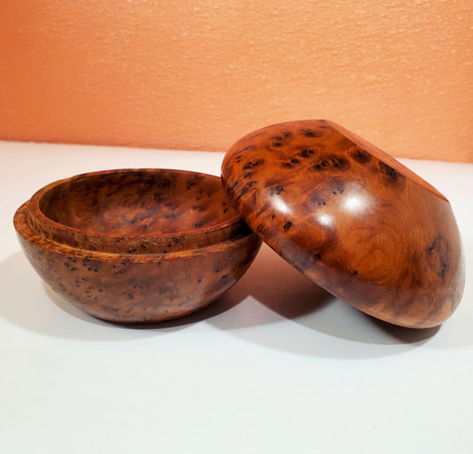 Vintage Thuya Burl Wood Round Trinket Collectible Box | Moroccan Handmade Keepsake