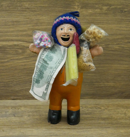Vintage Handmade Ekeko Doll | God of Abundance Prosperity Good Luck Figurine - 7.5" Tall
