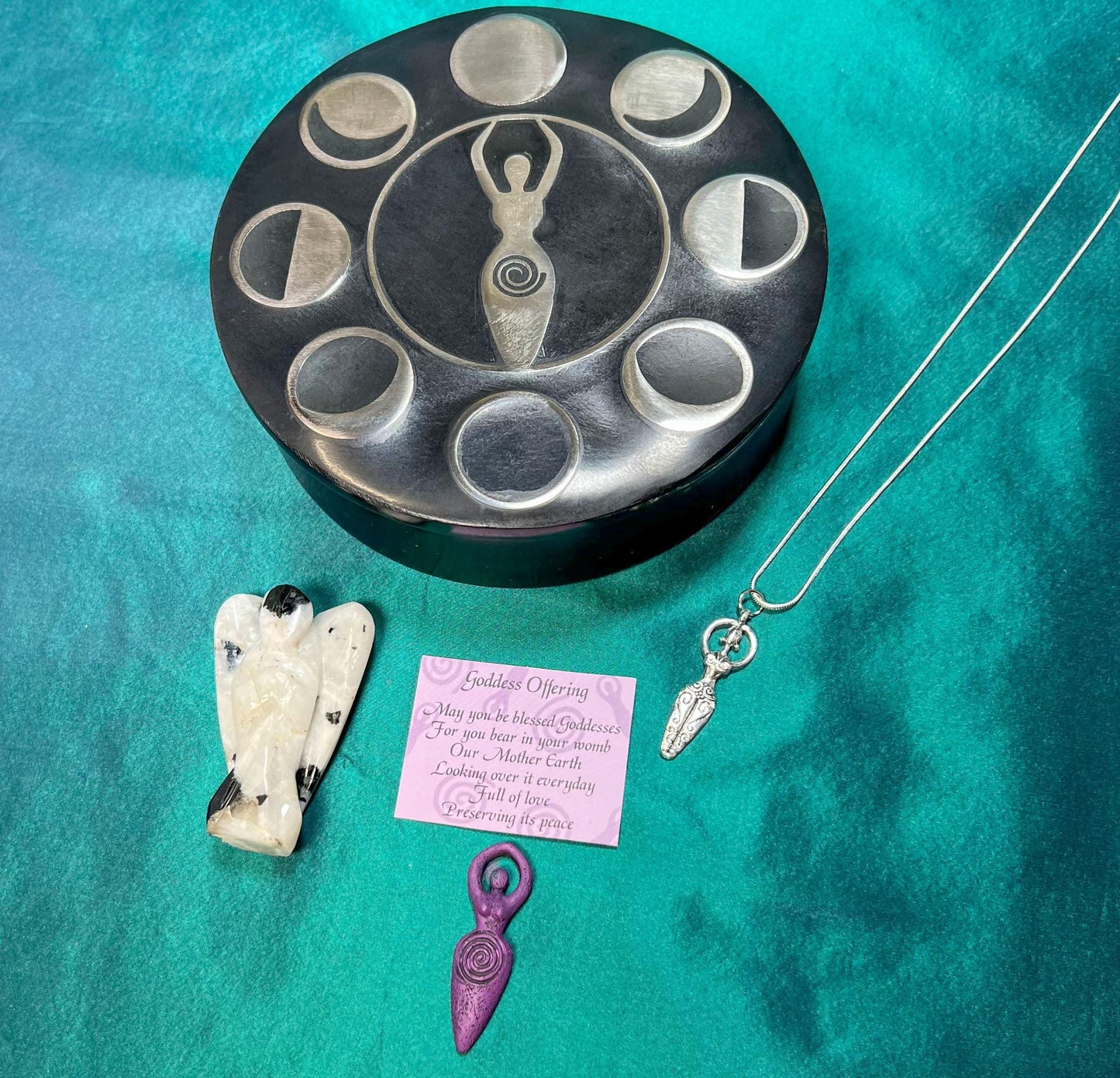 Spiral Goddess Gift Set | Jewelry Trinket Box | Quartz Angel | Goddess Necklace | Mini Deity