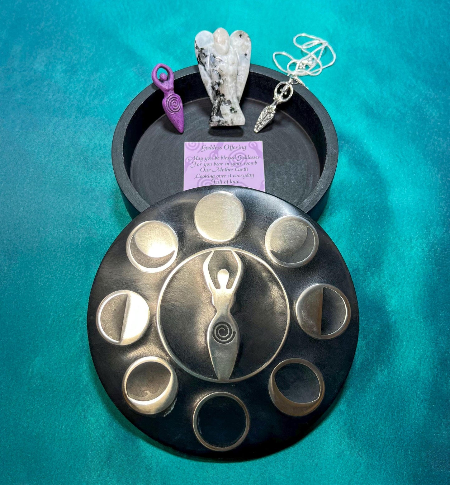 Spiral Goddess Gift Set | Jewelry Trinket Box | Quartz Angel | Goddess Necklace | Mini Deity