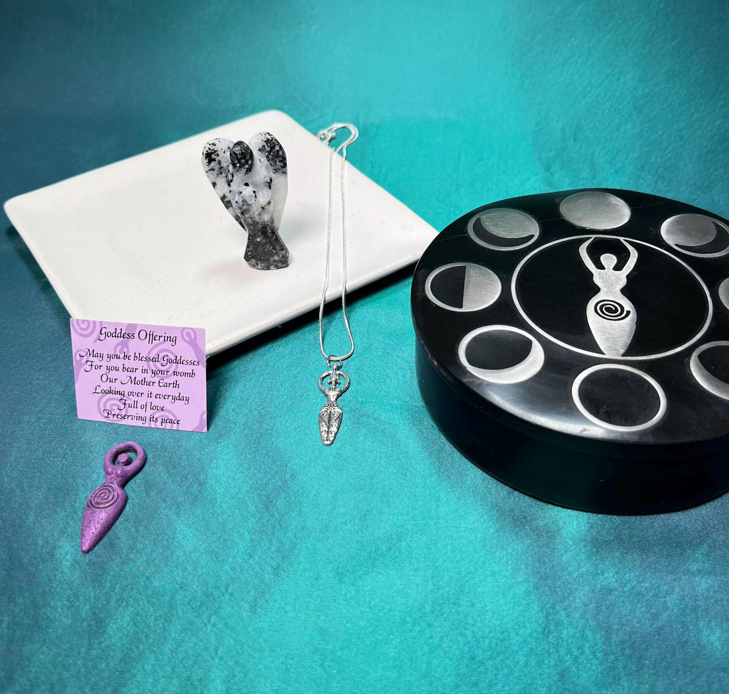 Spiral Goddess Gift Set | Jewelry Trinket Box | Quartz Angel | Goddess Necklace | Mini Deity