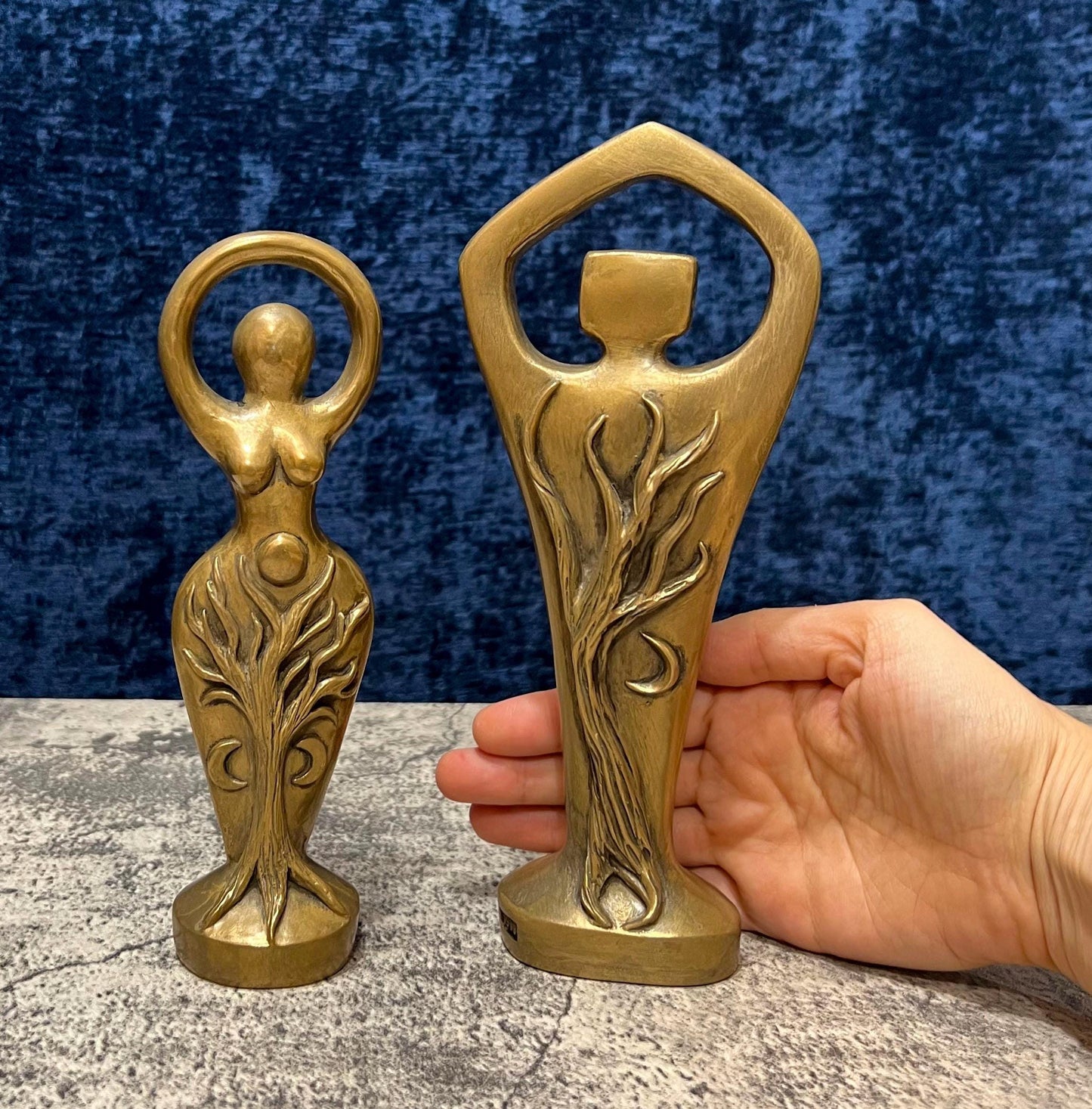 Spiral Lord and Spiral Goddess Cold Cast Bronze Vintage Statue Set - 7.5" Tall