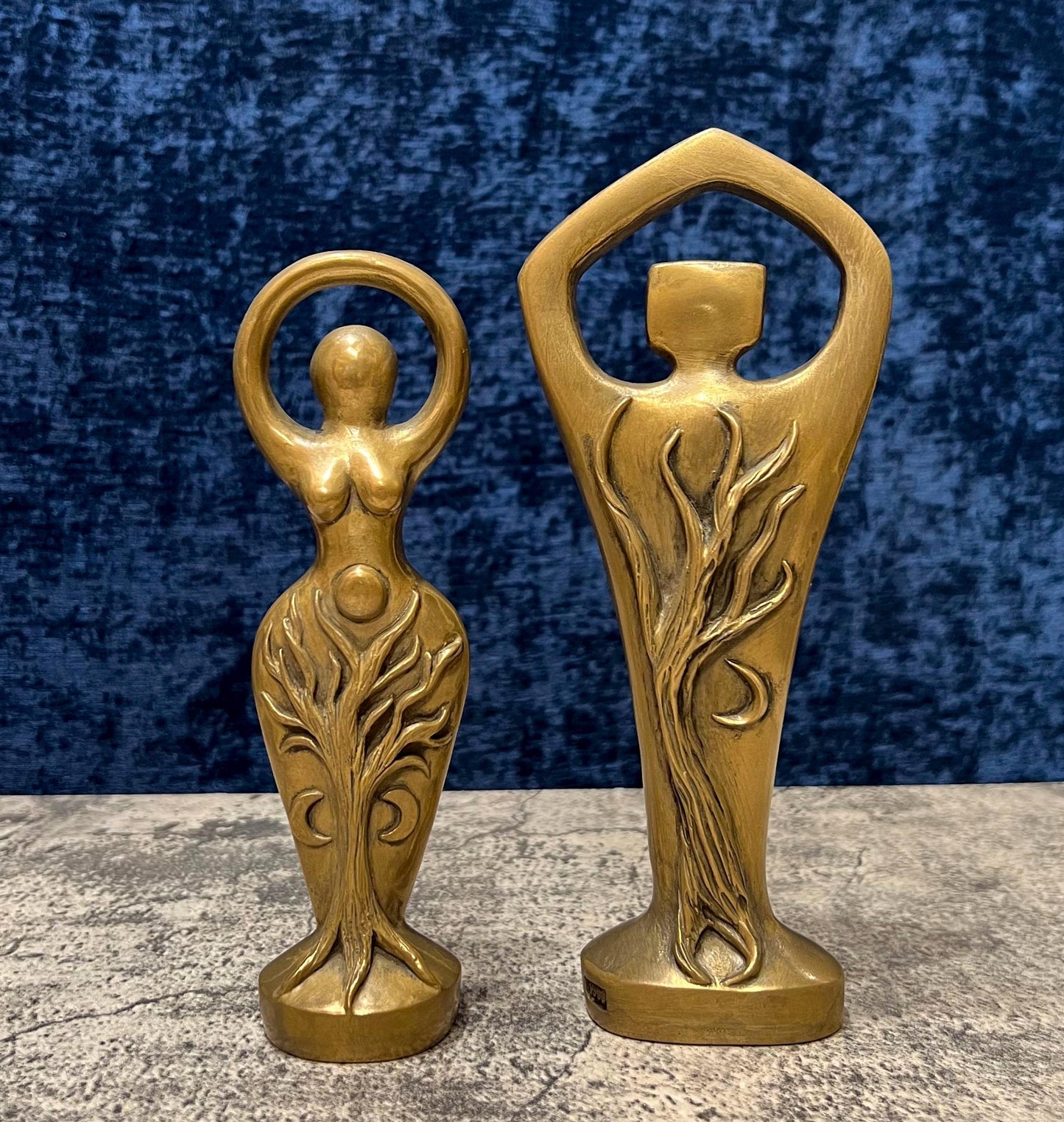 Spiral Lord and Spiral Goddess Cold Cast Bronze Vintage Statue Set - 7.5" Tall