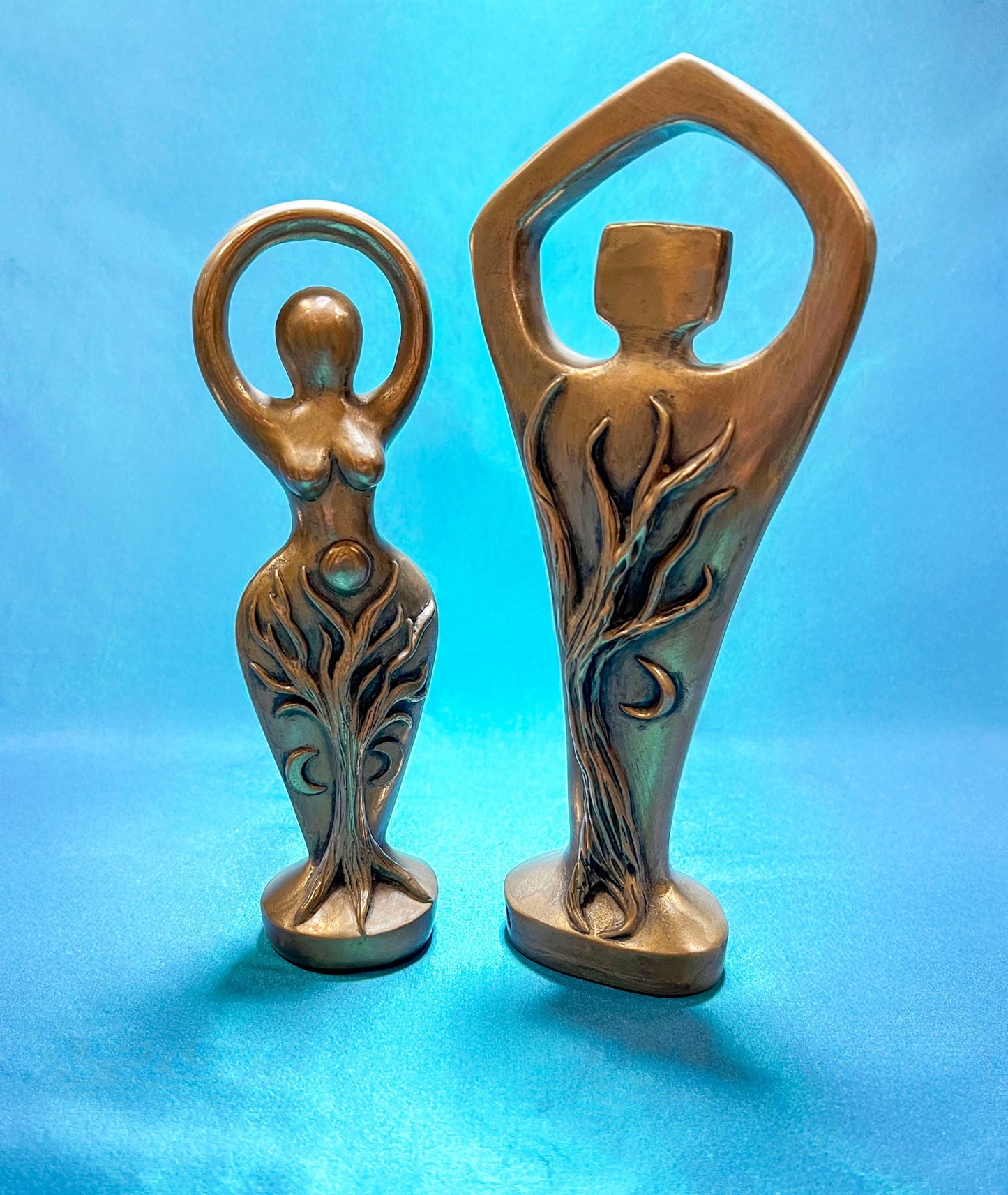 Spiral Lord and Spiral Goddess Cold Cast Bronze Vintage Statue Set - 7.5" Tall
