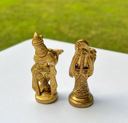 Vintage Miniature Brass Travel Krishna & Radha Statue Set – Hindu God Goddess