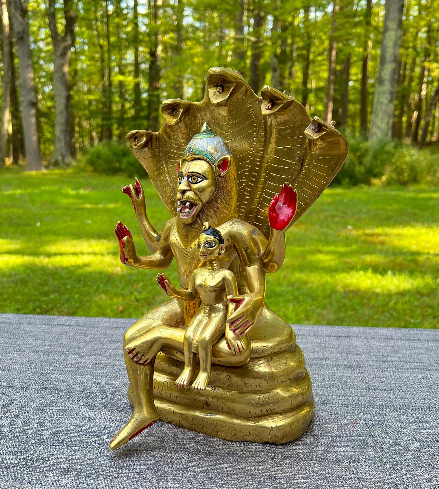 13" Vintage Astadhatu Brass Lakshmi Narasimha Adisesa Murti Deity Statue - Very Heavy