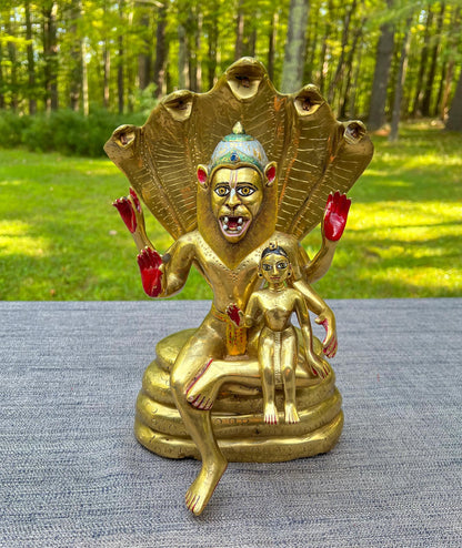 13" Vintage Astadhatu Brass Lakshmi Narasimha Adisesa Murti Deity Statue - Very Heavy