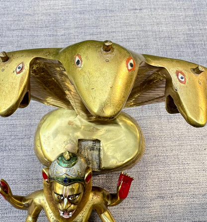 13" Vintage Astadhatu Brass Lakshmi Narasimha Adisesa Murti Deity Statue - Very Heavy