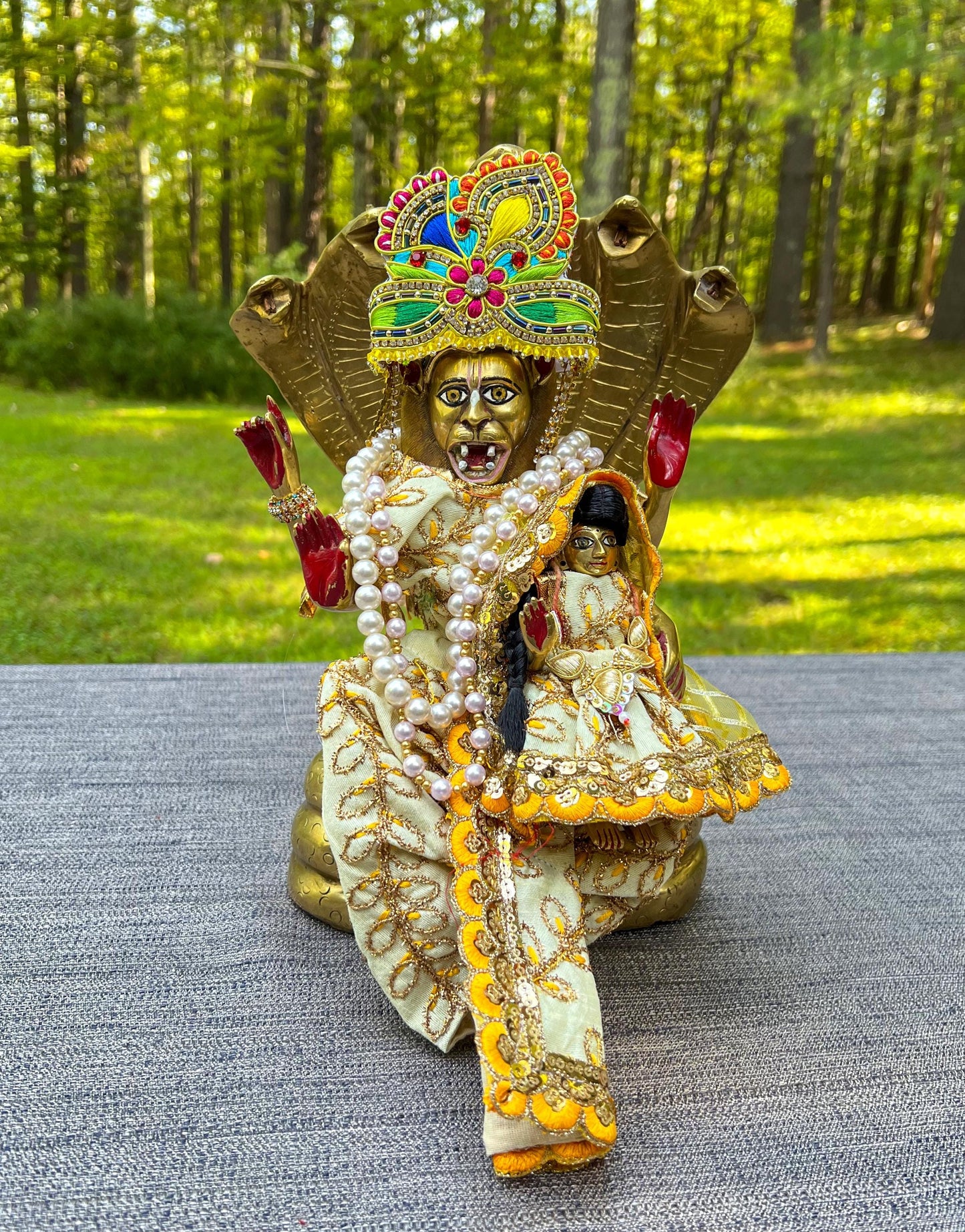 13" Vintage Astadhatu Brass Lakshmi Narasimha Adisesa Murti Deity Statue - Very Heavy