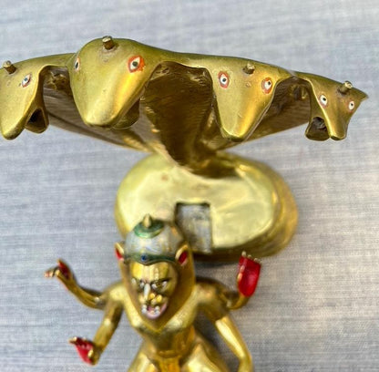 13" Vintage Astadhatu Brass Lakshmi Narasimha Adisesa Murti Deity Statue - Very Heavy